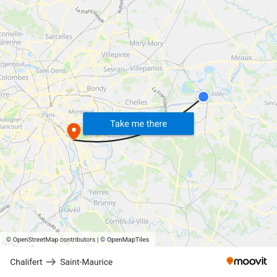 Chalifert to Saint-Maurice map