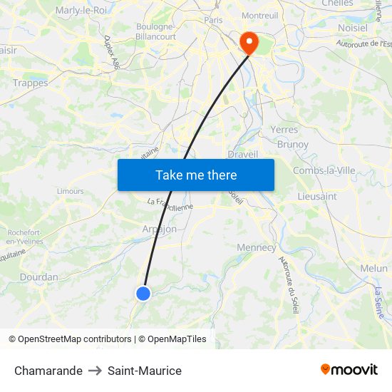 Chamarande to Saint-Maurice map