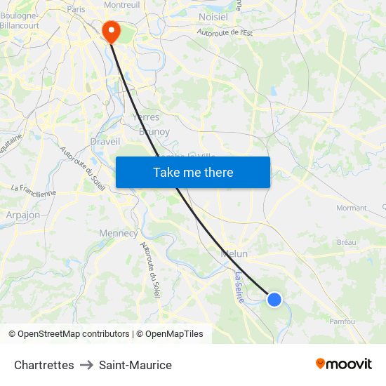 Chartrettes to Saint-Maurice map