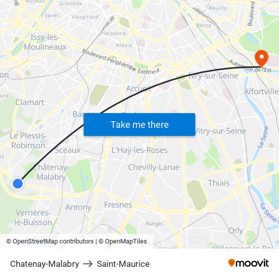 Chatenay-Malabry to Saint-Maurice map