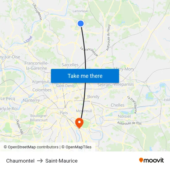 Chaumontel to Saint-Maurice map