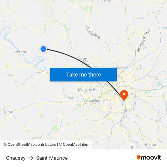 Chaussy to Saint-Maurice map