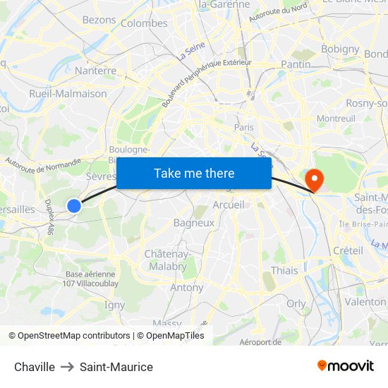 Chaville to Saint-Maurice map