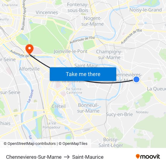 Chennevieres-Sur-Marne to Saint-Maurice map