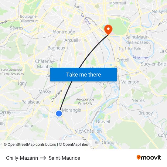 Chilly-Mazarin to Saint-Maurice map