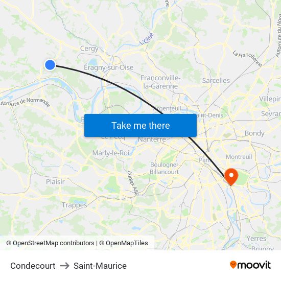 Condecourt to Saint-Maurice map
