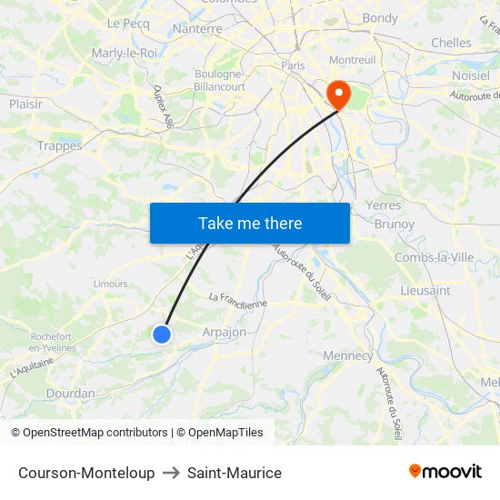 Courson-Monteloup to Saint-Maurice map