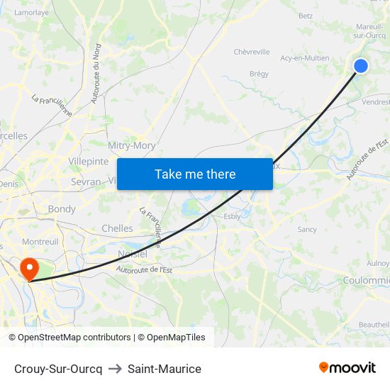 Crouy-Sur-Ourcq to Saint-Maurice map