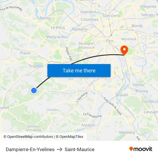 Dampierre-En-Yvelines to Saint-Maurice map