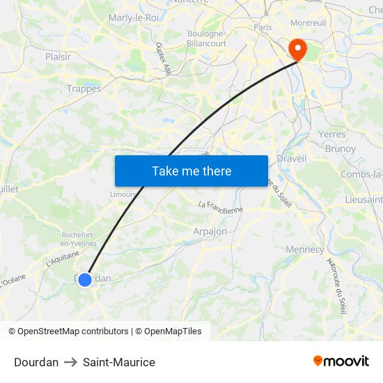 Dourdan to Saint-Maurice map