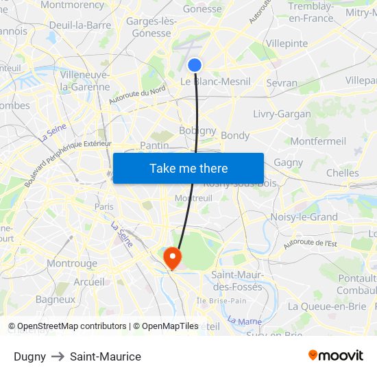 Dugny to Saint-Maurice map