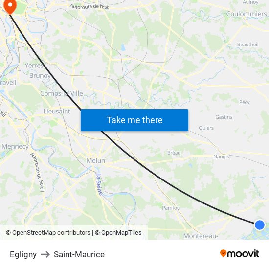 Egligny to Saint-Maurice map