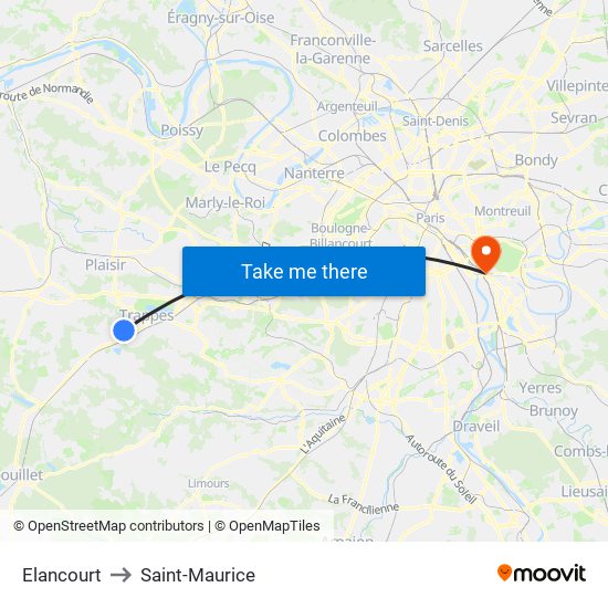 Elancourt to Saint-Maurice map