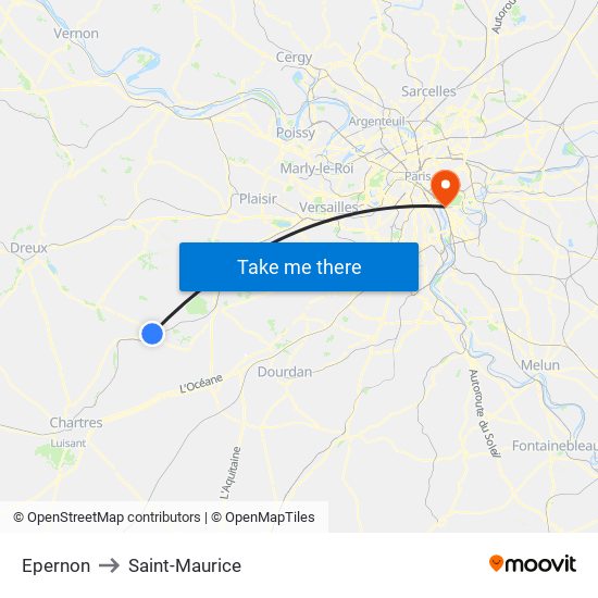 Epernon to Saint-Maurice map
