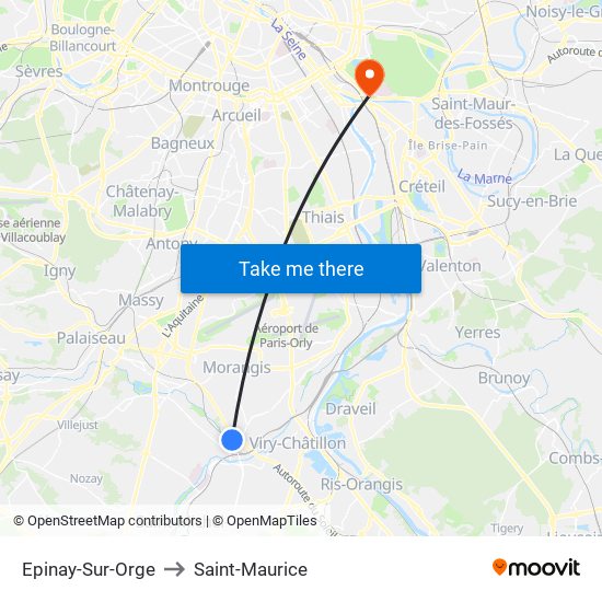 Epinay-Sur-Orge to Saint-Maurice map