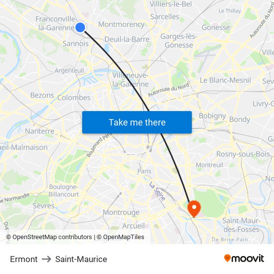 Ermont to Saint-Maurice map