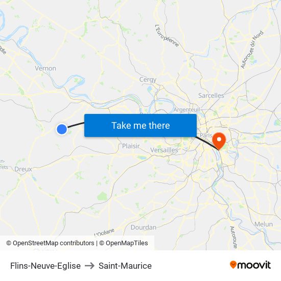 Flins-Neuve-Eglise to Saint-Maurice map