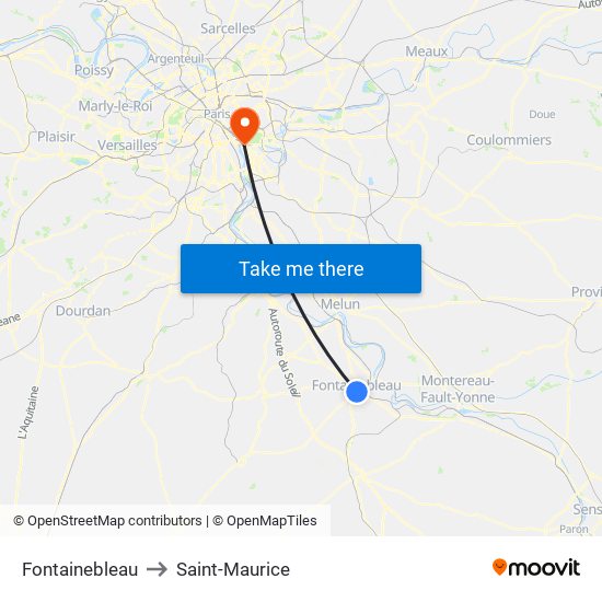 Fontainebleau to Saint-Maurice map