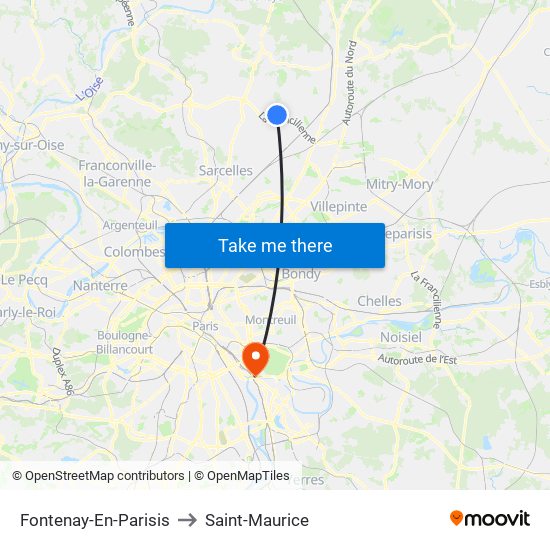 Fontenay-En-Parisis to Saint-Maurice map