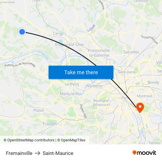 Fremainville to Saint-Maurice map