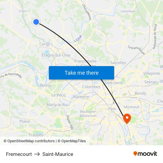 Fremecourt to Saint-Maurice map