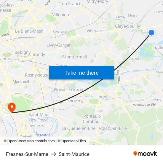 Fresnes-Sur-Marne to Saint-Maurice map