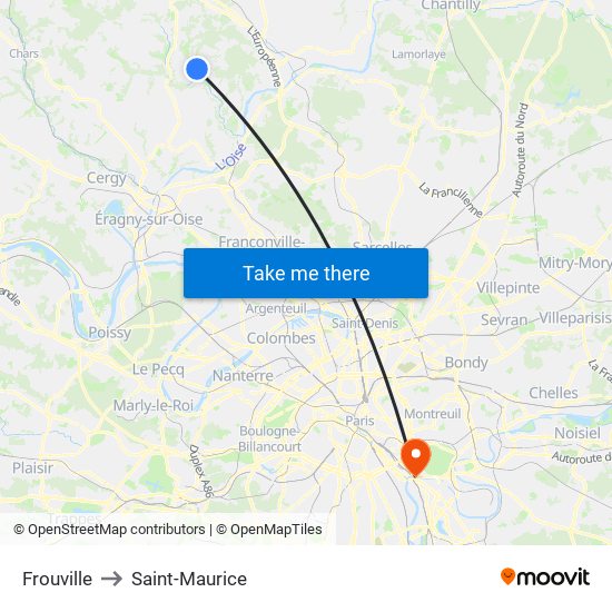 Frouville to Saint-Maurice map