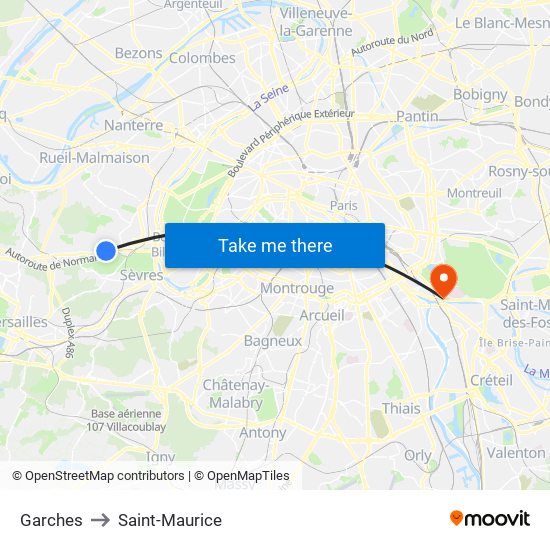 Garches to Saint-Maurice map