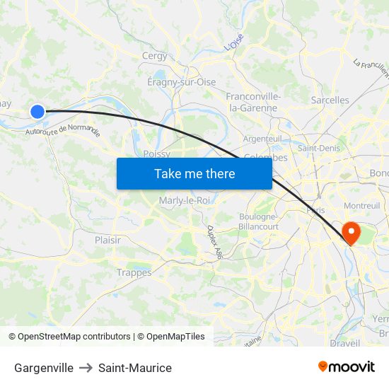 Gargenville to Saint-Maurice map