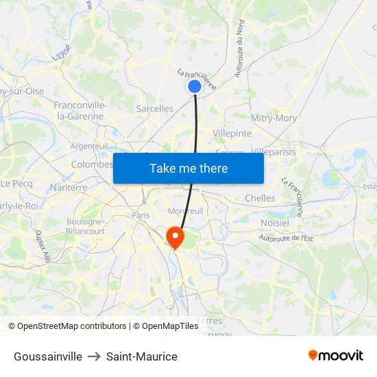 Goussainville to Saint-Maurice map