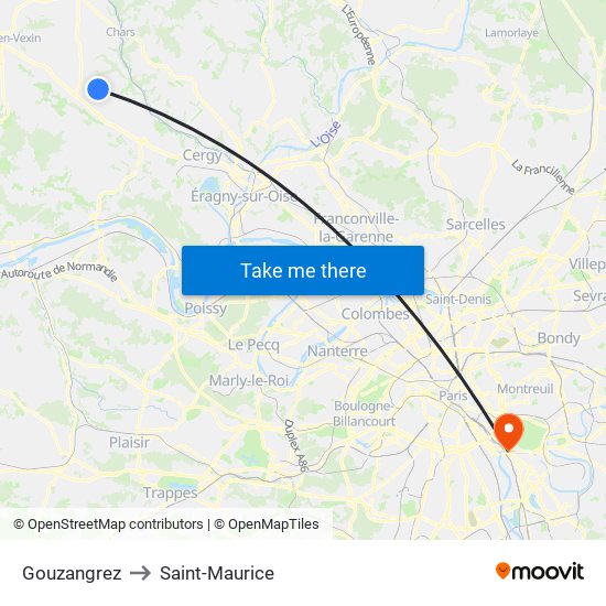 Gouzangrez to Saint-Maurice map