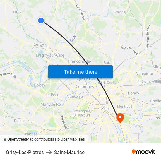 Grisy-Les-Platres to Saint-Maurice map
