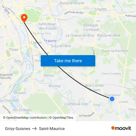 Grisy-Suisnes to Saint-Maurice map