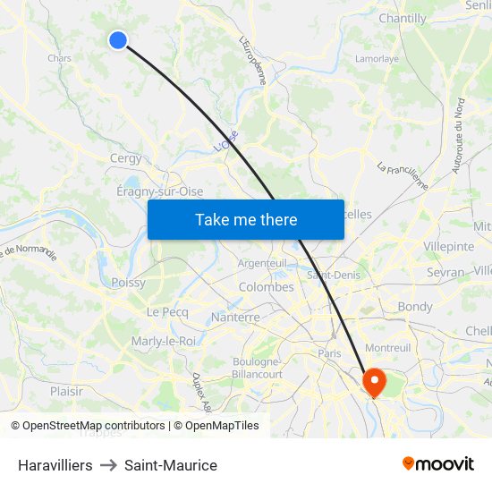 Haravilliers to Saint-Maurice map