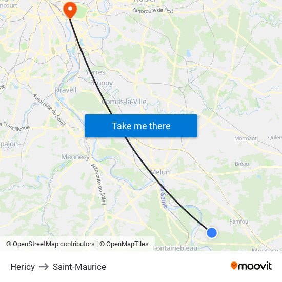 Hericy to Saint-Maurice map