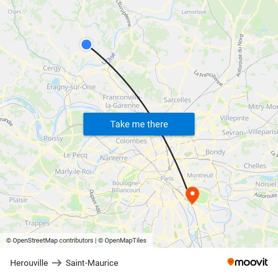 Herouville to Saint-Maurice map