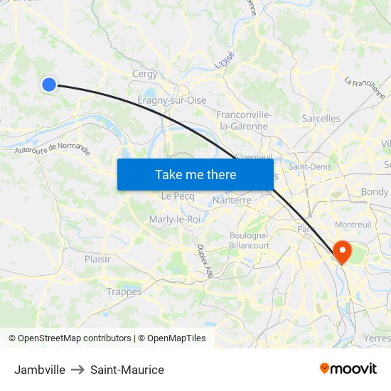 Jambville to Saint-Maurice map