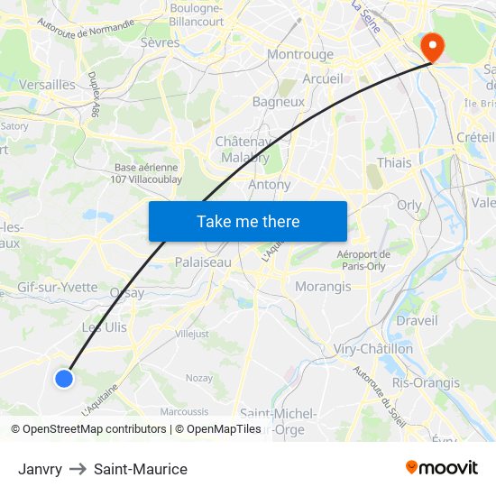 Janvry to Saint-Maurice map