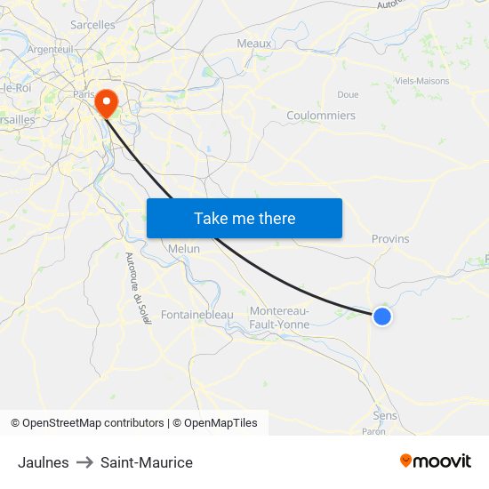 Jaulnes to Saint-Maurice map