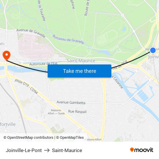 Joinville-Le-Pont to Saint-Maurice map