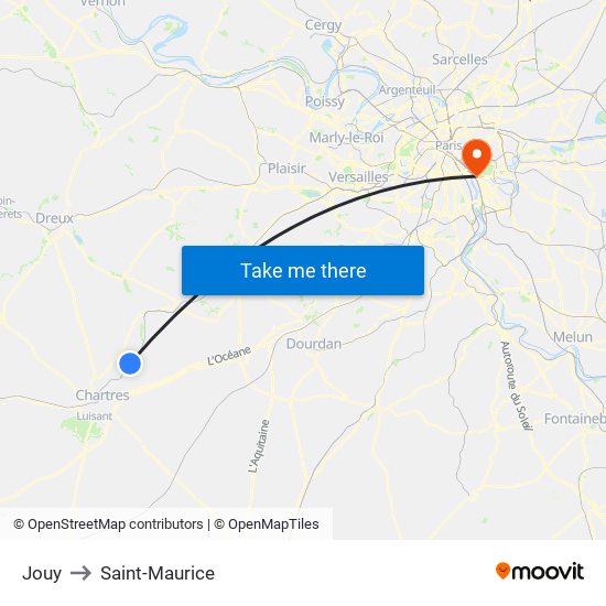 Jouy to Saint-Maurice map