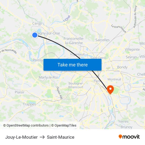 Jouy-Le-Moutier to Saint-Maurice map