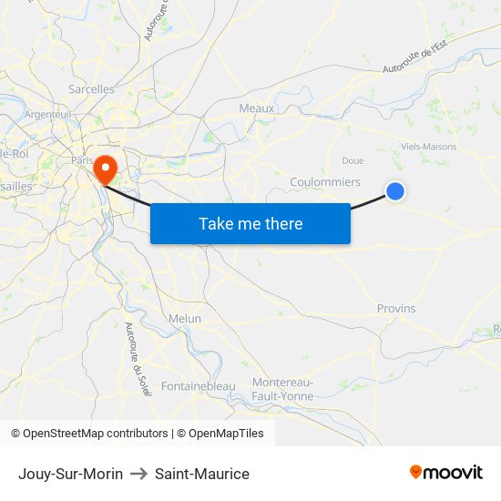 Jouy-Sur-Morin to Saint-Maurice map