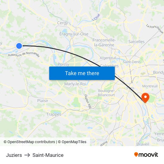 Juziers to Saint-Maurice map
