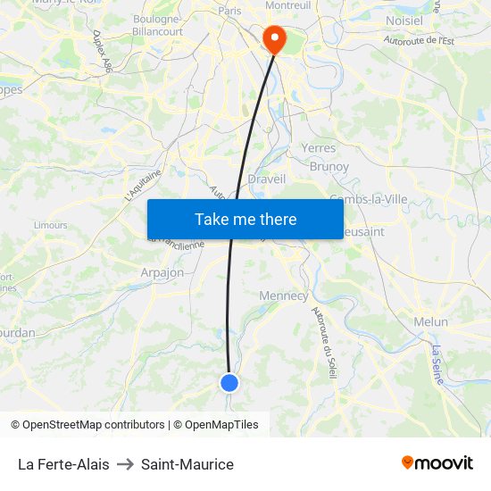 La Ferte-Alais to Saint-Maurice map