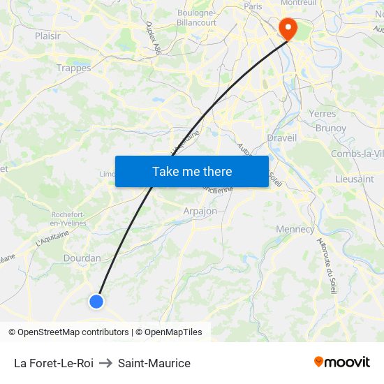 La Foret-Le-Roi to Saint-Maurice map