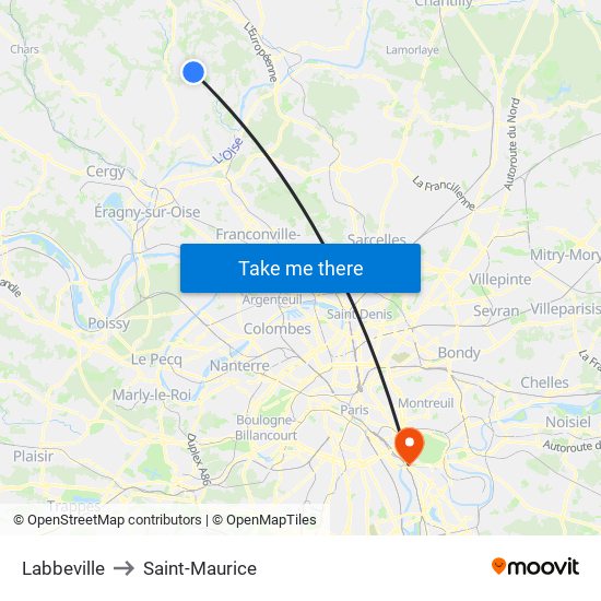Labbeville to Saint-Maurice map