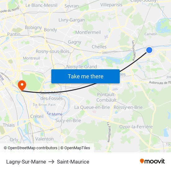 Lagny-Sur-Marne to Saint-Maurice map