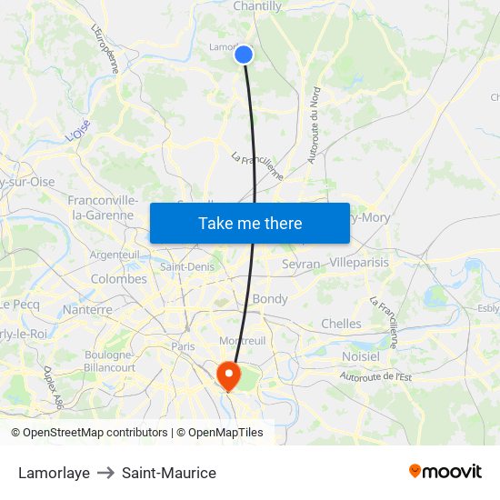 Lamorlaye to Saint-Maurice map