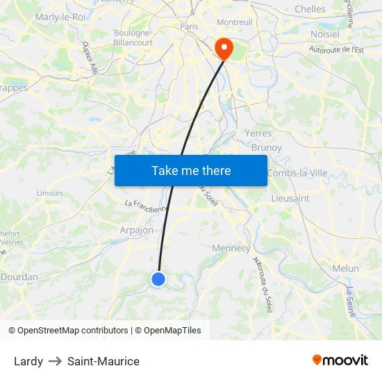 Lardy to Saint-Maurice map